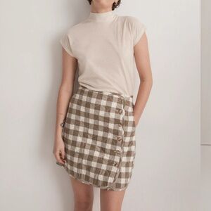 NWT Madewell Quilted Flannel Mini Skirt Gingham Check Button Women’s Size 6